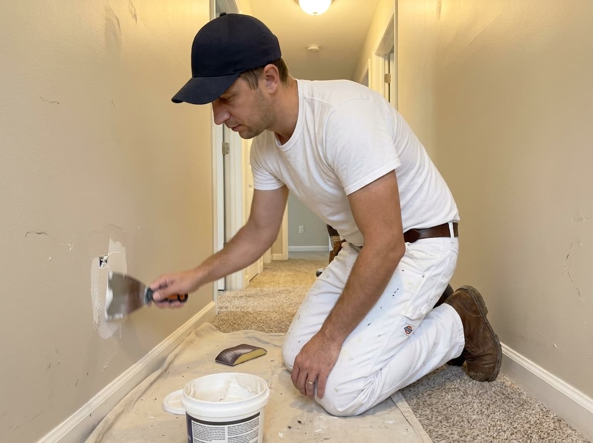 Smoothing joint compound on a drywall patch before paint