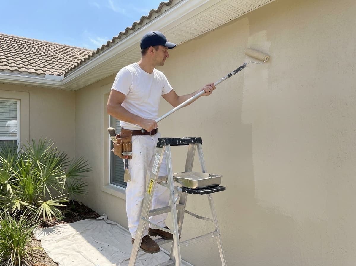 Exterior stucco painting on a Florida ranch home